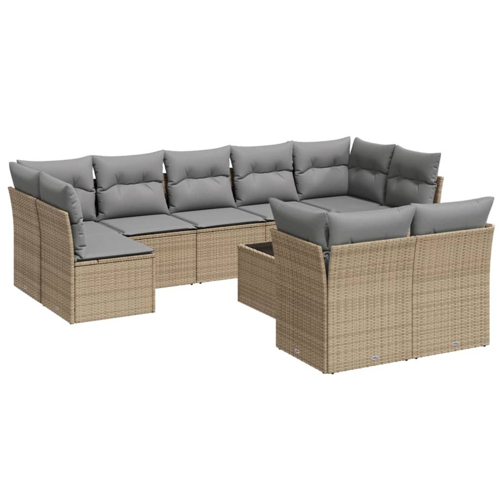 Salon de jardin avec coussins 10 pcs beige résine tressée