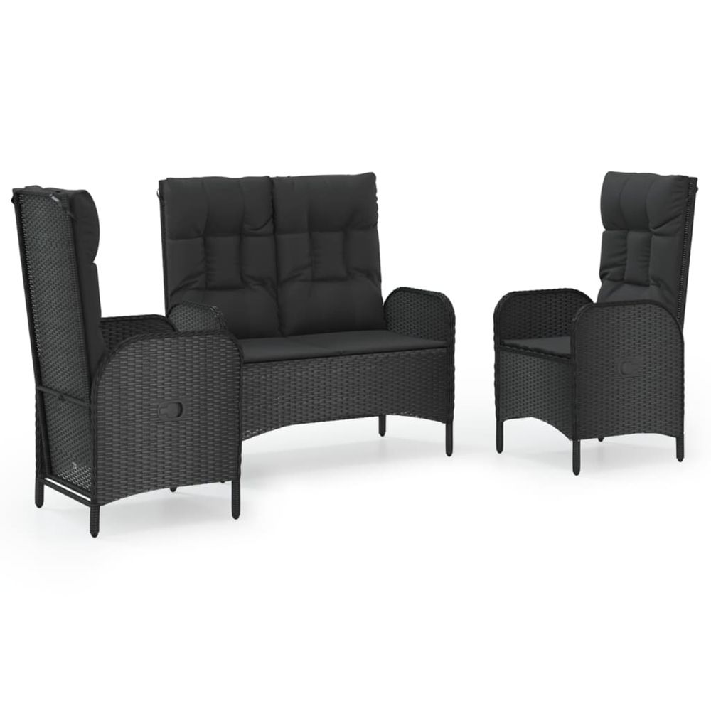 Ensemble à manger de jardin avec coussins 3 pcs noir