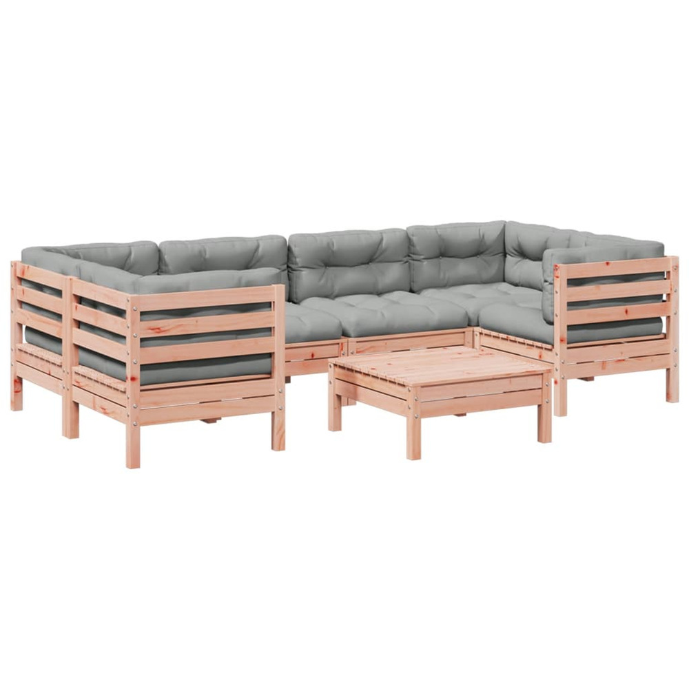 Salon de jardin 7 pcs et coussins bois massif sapin de douglas