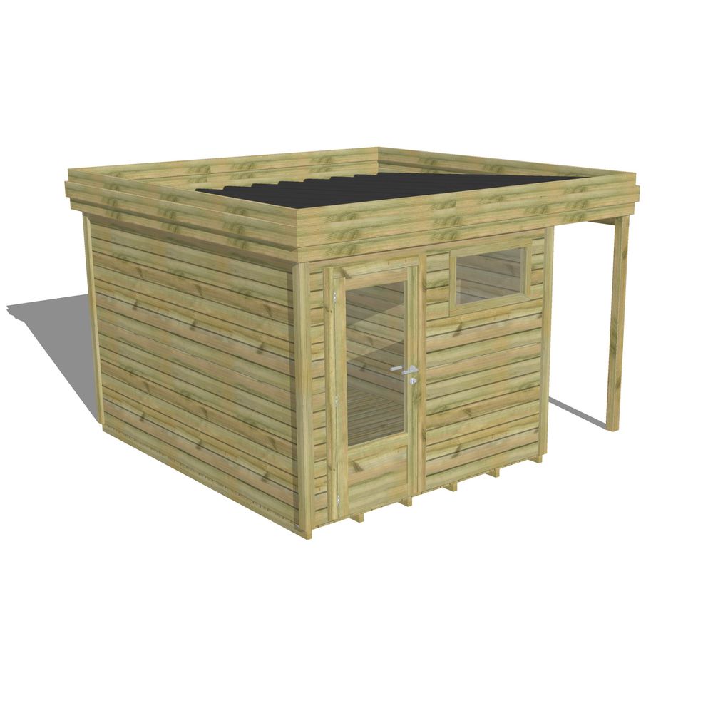 Abri de jardin bois pin traité autoclave 27mm - 3,64x3,44m / 13m2 - bac acier - plancher bois