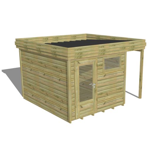 Abri de jardin bois pin traité autoclave 27mm - 3,64x3,44m / 13m2 - bac acier - plancher bois