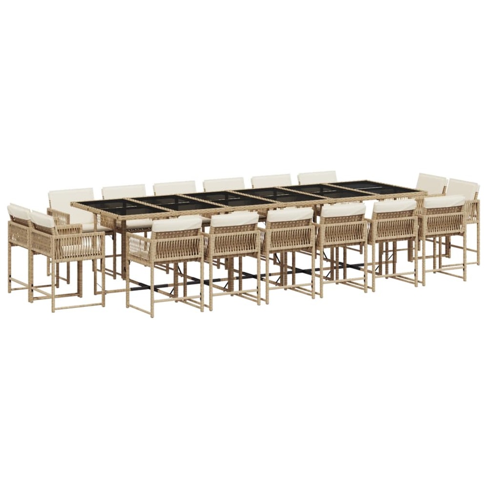 Ensemble à manger de jardin et coussins 17 pcs beige