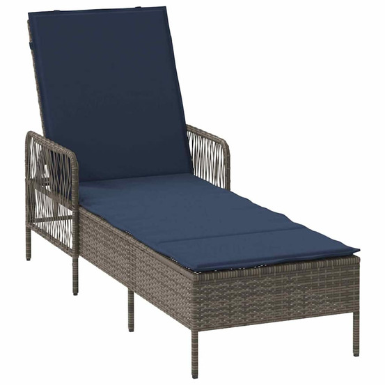 Chaise longue avec coussin gris 157 x 55 x 92cm polyrotin bain de soleil