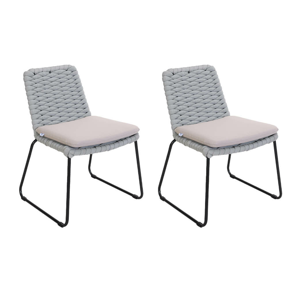 Home deluxe chaise de jardin en osier tressé balero gris clair - lot de 2 | mobilier de jardin chaise de terrasse