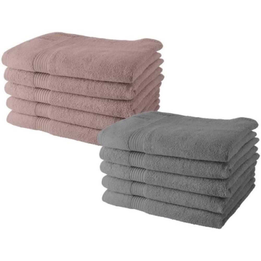 Lot de 10 serviettes de toilette 50x90 cm 100% coton - 5 roses des sables + 5 acier