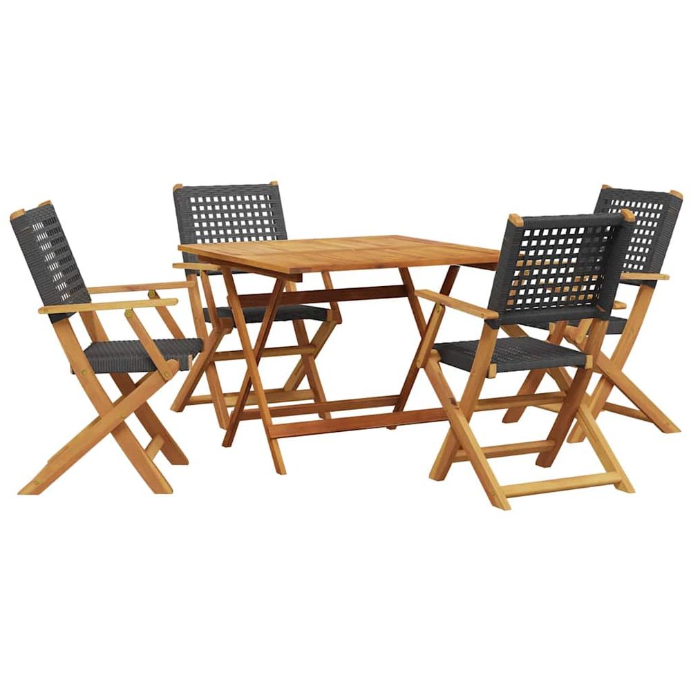 Ensemble à manger de jardin 5 pcs résine tressée et bois massif