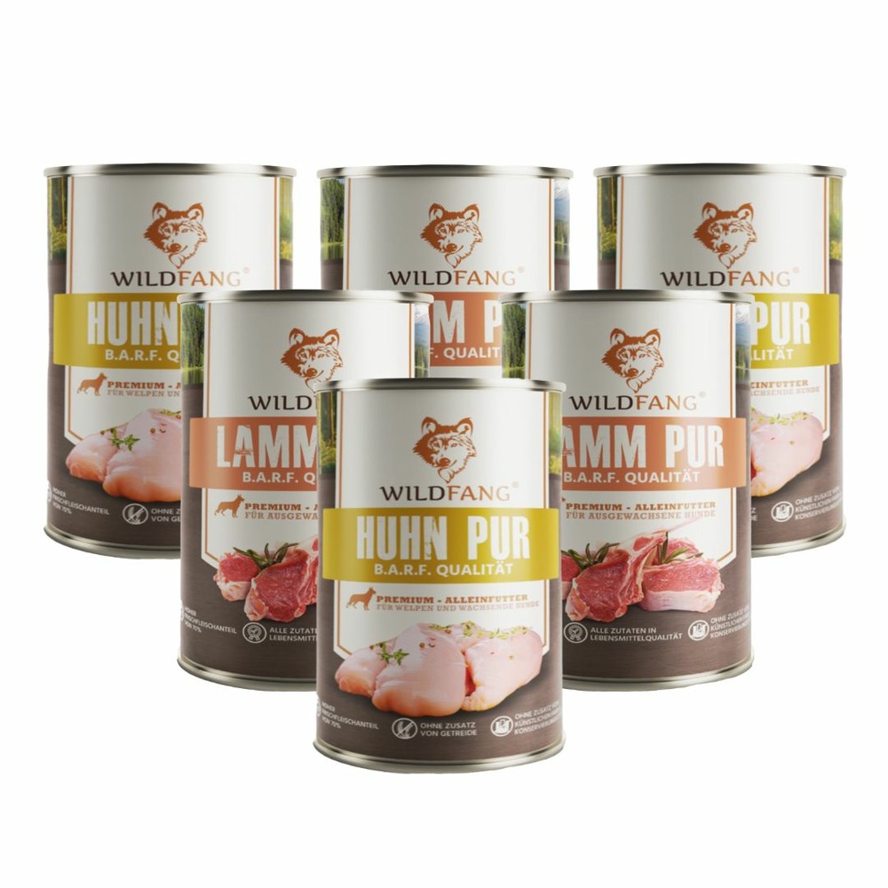 Wildfang premium wet food mix 6 x 800 g - nourriture humide b.a.r.f. Sans céréales