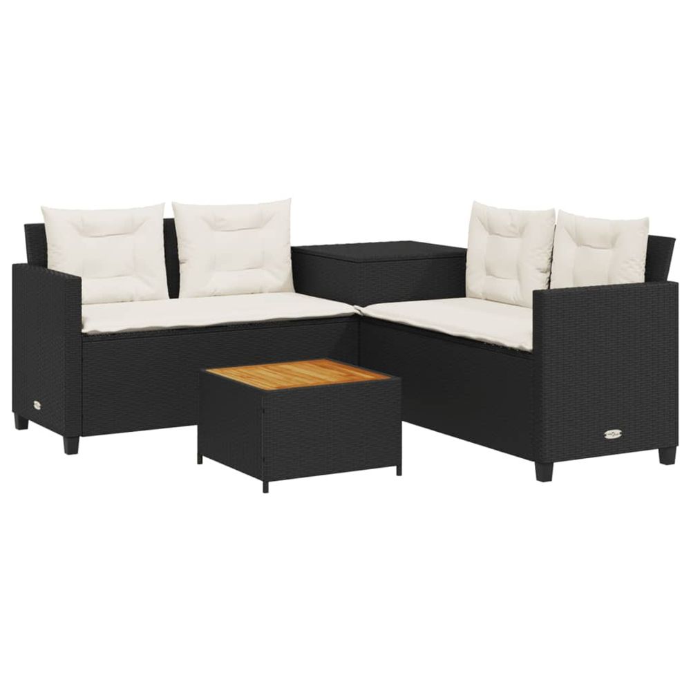 Canapé de jardin avec table et coussins en forme de l noir