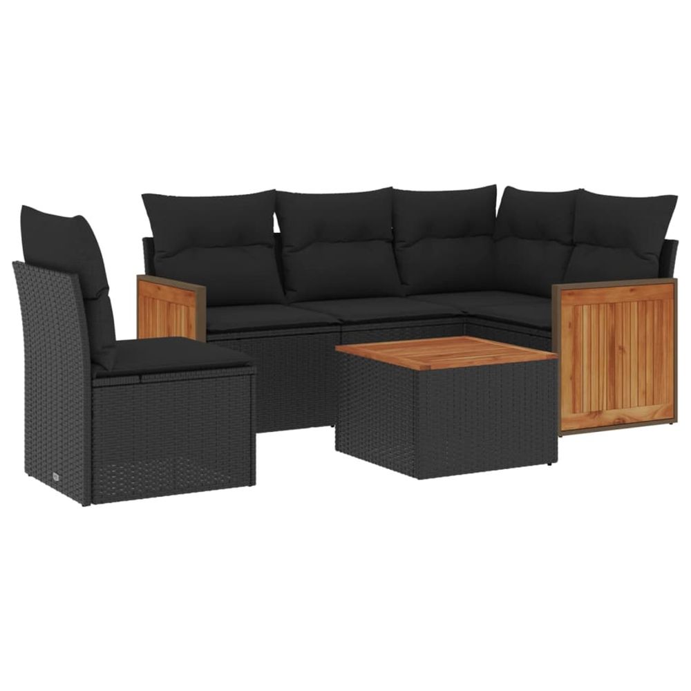 Salon de jardin 6 pcs avec coussins noir résine tressée