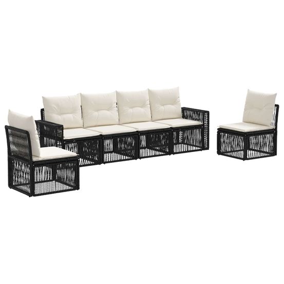 Ensemble de canapé de jardin 6 pc noir et blanc crème polyrotin