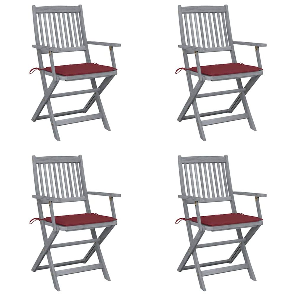 Chaises pliantes 4 pièces avec coussins en bois d'acacia massif