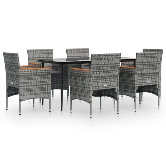 Ensemble à manger de jardin coussins 7pcs gris et noir