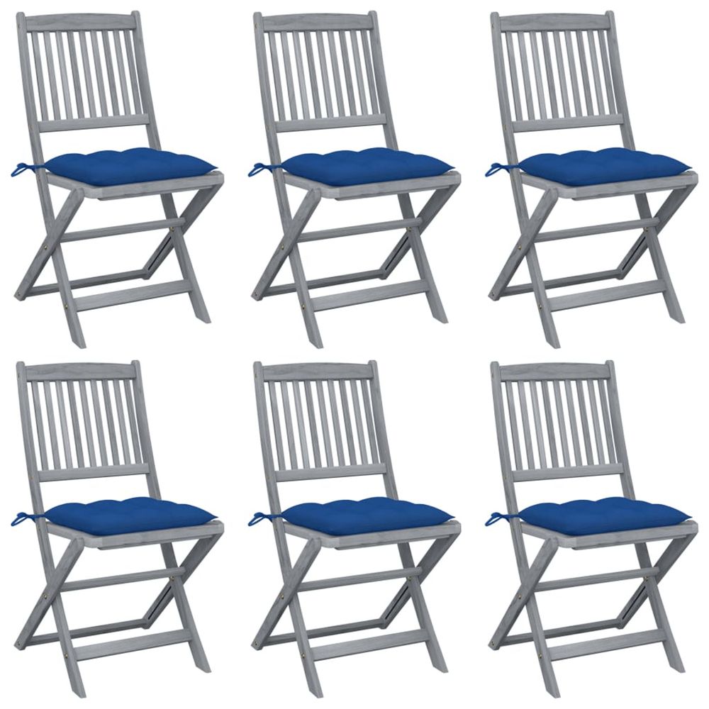 Chaises pliantes 6 pièces avec coussins en bois d'acacia massif
