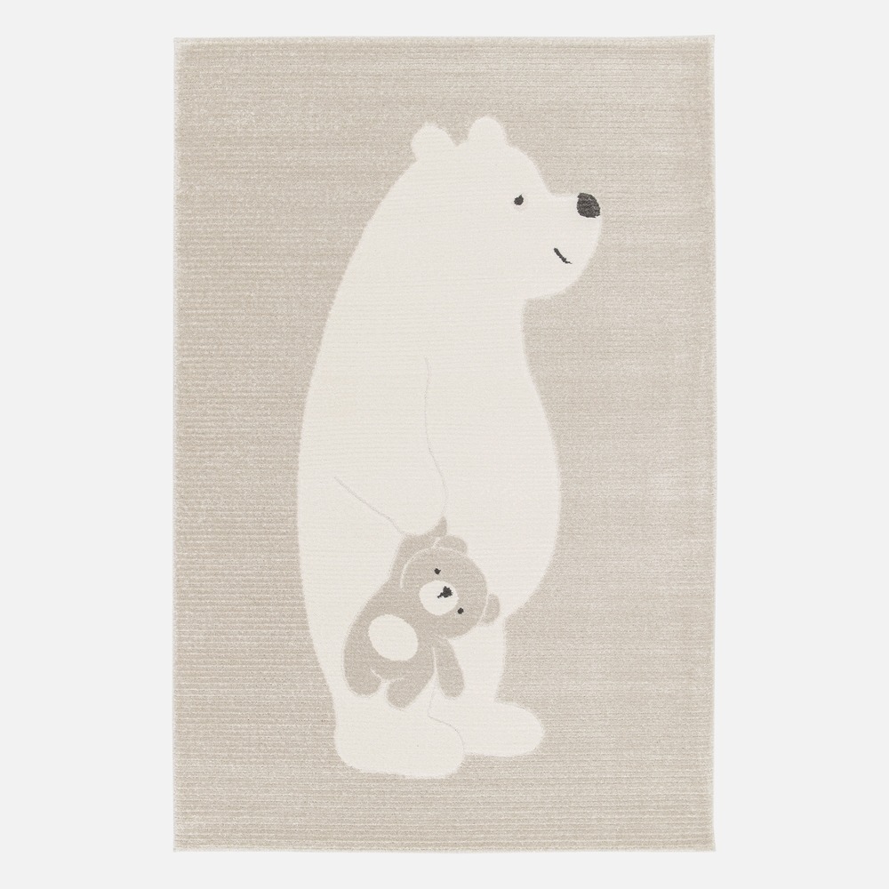 Tapis enfant beige / crème, tapis intérieur oursons, poils ras