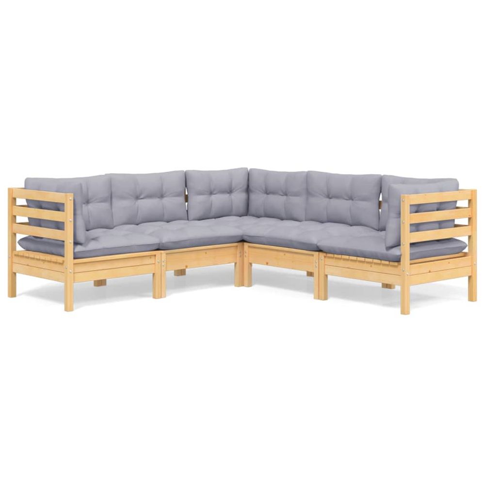 Salon de jardin 5 pcs avec coussins gris bois de pin massif