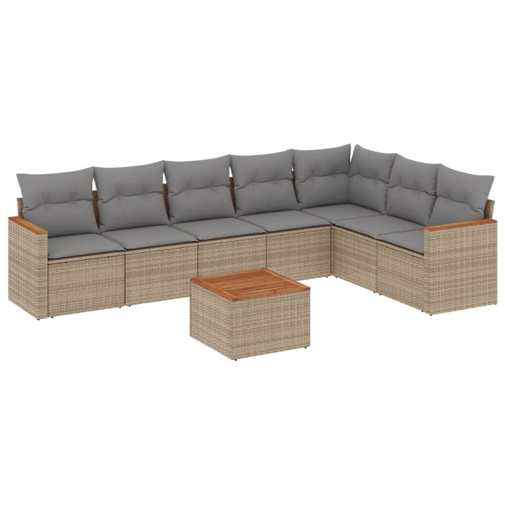 Salon de jardin avec coussins 8 pcs beige résine tressée