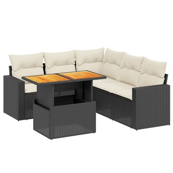 Salon de jardin 6 pcs avec coussins noir résine tressée