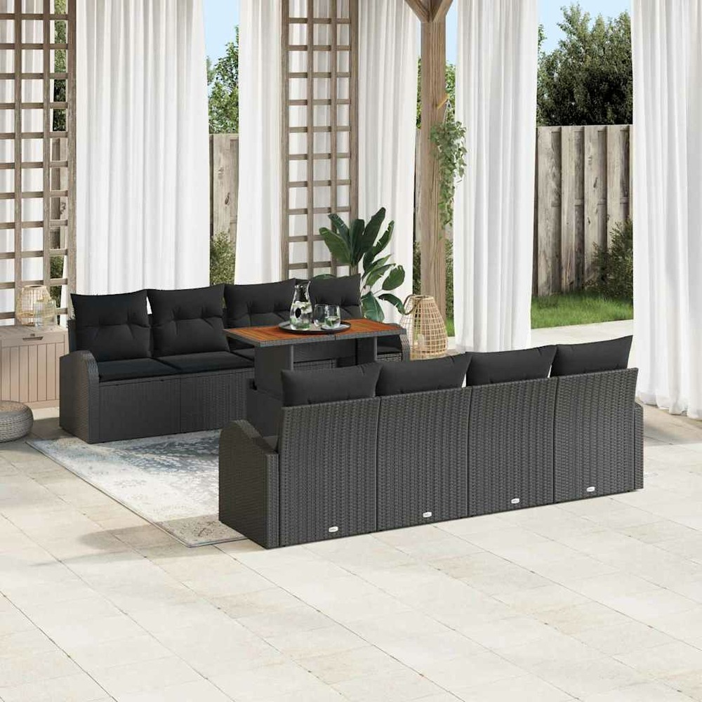 Ensemble de canapé de jardin 9 pcs noir poly rotin