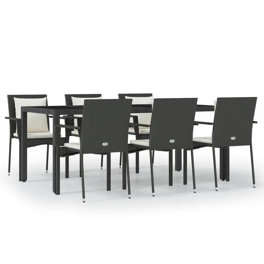 Ensemble à manger de jardin coussins 7pcs noir résine tressée