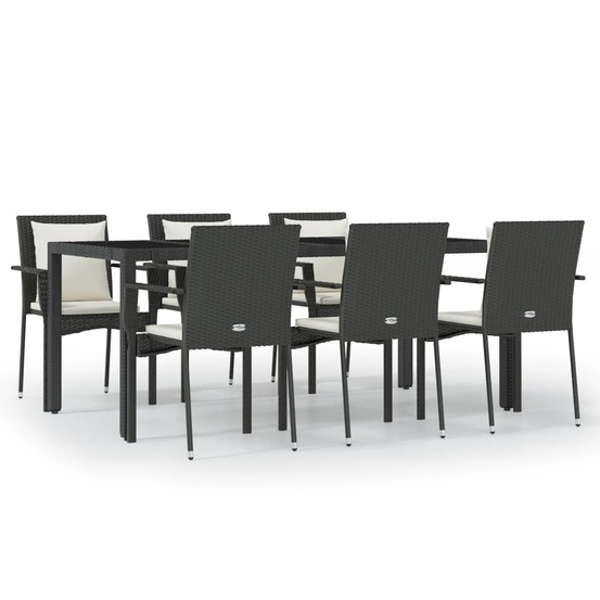 Ensemble à manger de jardin coussins 7pcs noir résine tressée