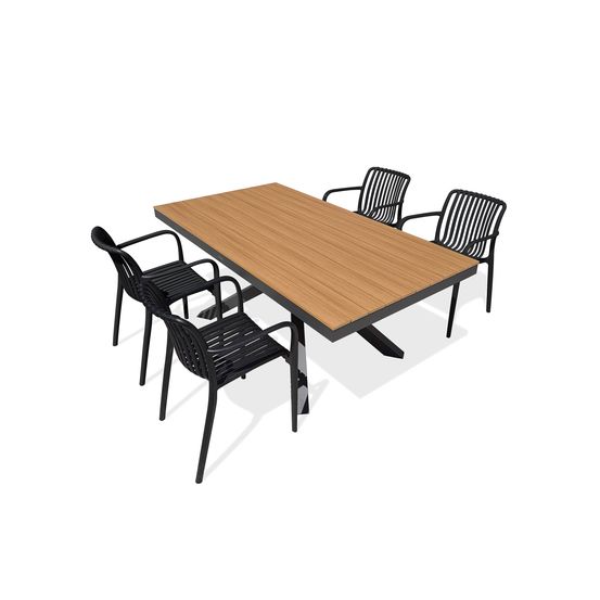 Lot composé d'une table de jardin lamu (180x100 cm) en aluminium et plateau polywood aspect bois