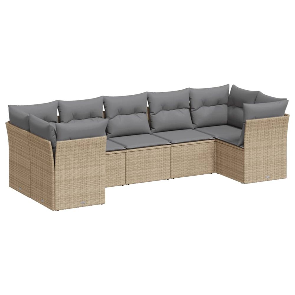 Salon de jardin avec coussins 7 pcs beige résine tressée