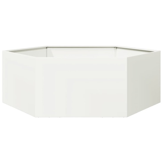 Jardinière bac lit surélevé plantes fleurs terrasse jardin hexagone 138 x 120 x 45 cm acier blanc