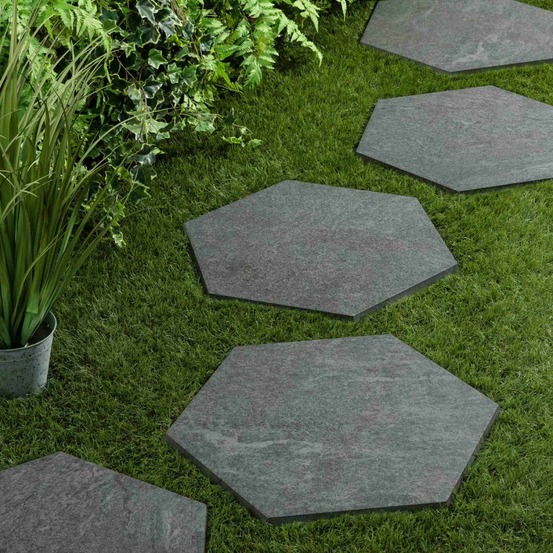 Pas japonais hexagone grès cérame effet pierre grise 60x52/60x2 cm (à l'unité) - ro'ma nature
