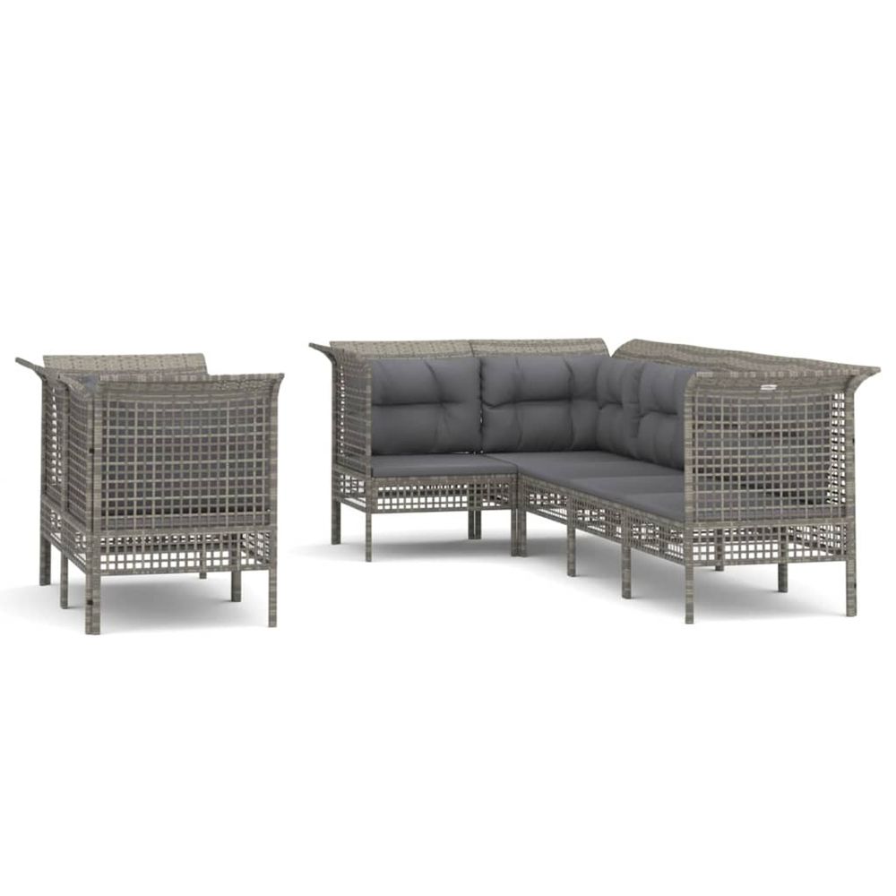 Salon de jardin 7 pcs avec coussins gris résine tressée