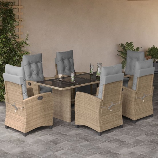 Ensemble à manger de jardin coussins 7 pcs mélange beige rotin