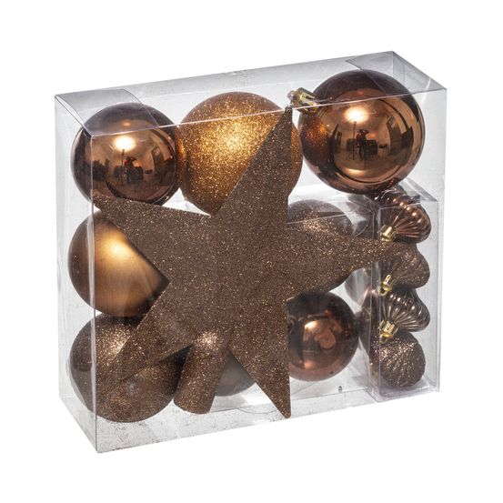 Déco de sapin de noël kit de 18 pièces boules et cimier - bronze et marron