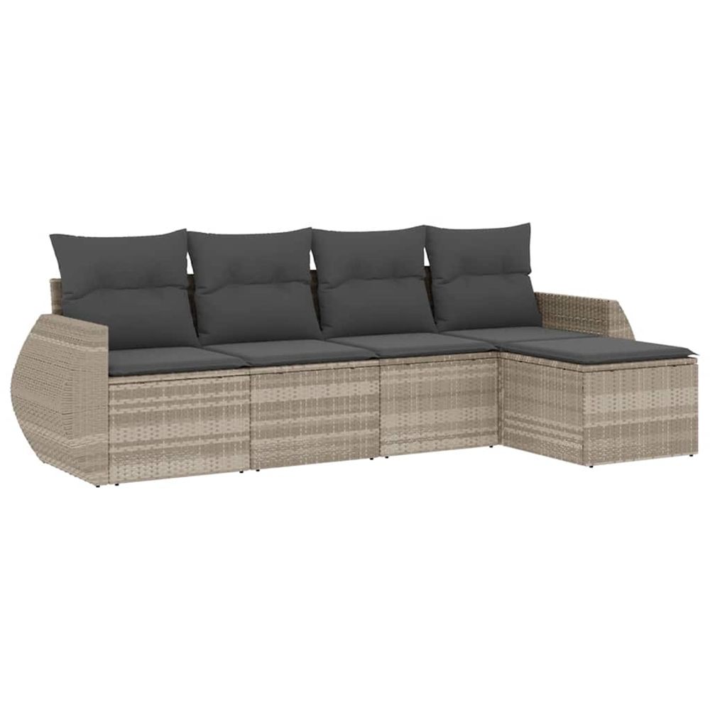 Salon de jardin 5 pcs avec coussins gris clair résine tressée
