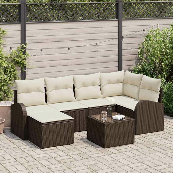 Ensemble de canapé de jardin 7 pcs marron polyrotin