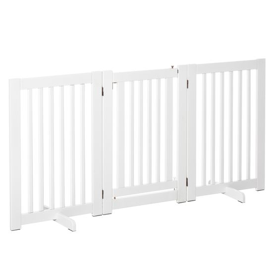 Barrière chien 3 panneaux mdf maison porte centrale verrouillable pliable 155x76cm blanc - comfortxl pet living