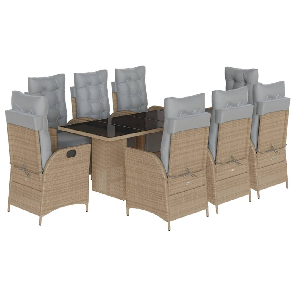 Ensemble à manger de jardin et coussins 9 pcs mélange beige