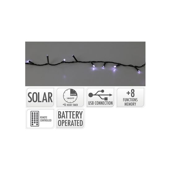 Guirlande led 8 fonctions clignotantes, blanc froid, ip44, solaire. Basics