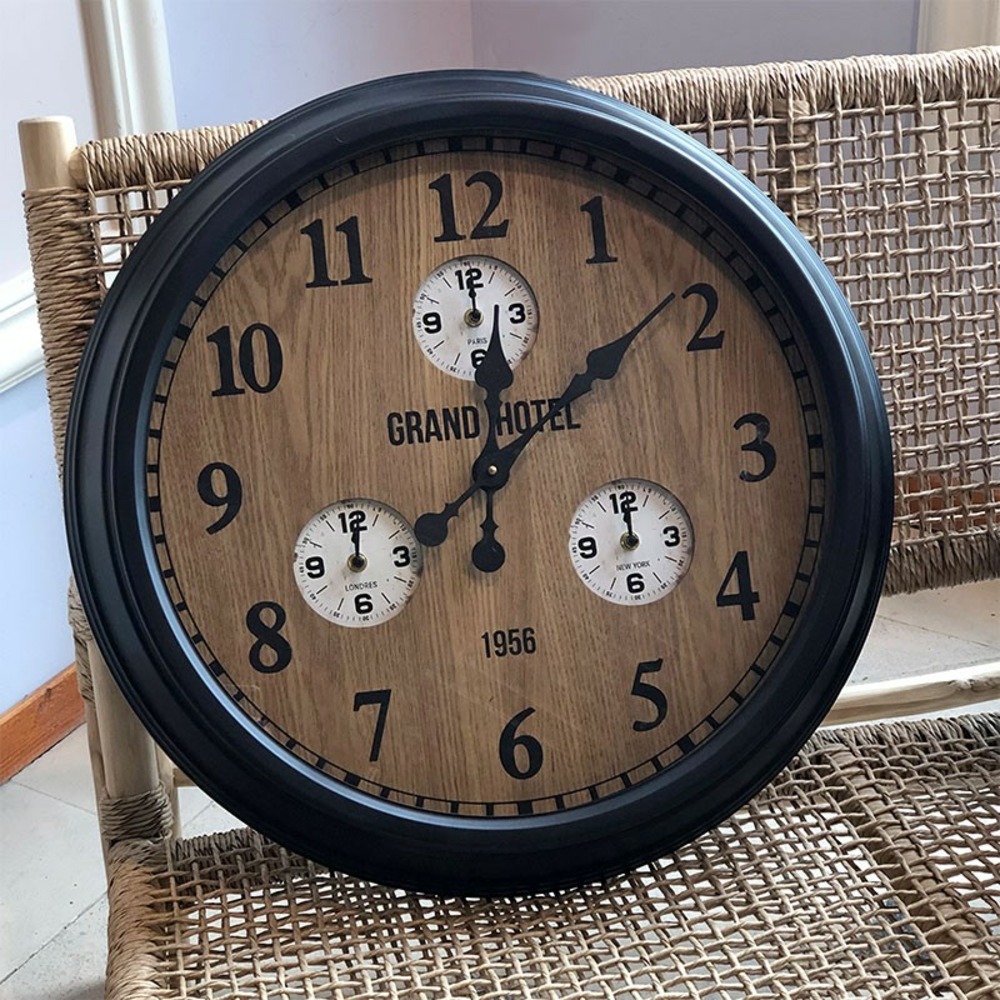 Horloge ronde noir et bois 60x9cm