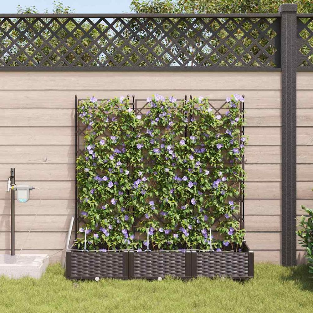 Jardinière haute avec treillis et système d'irrigation acier marron 120x40x126 cm