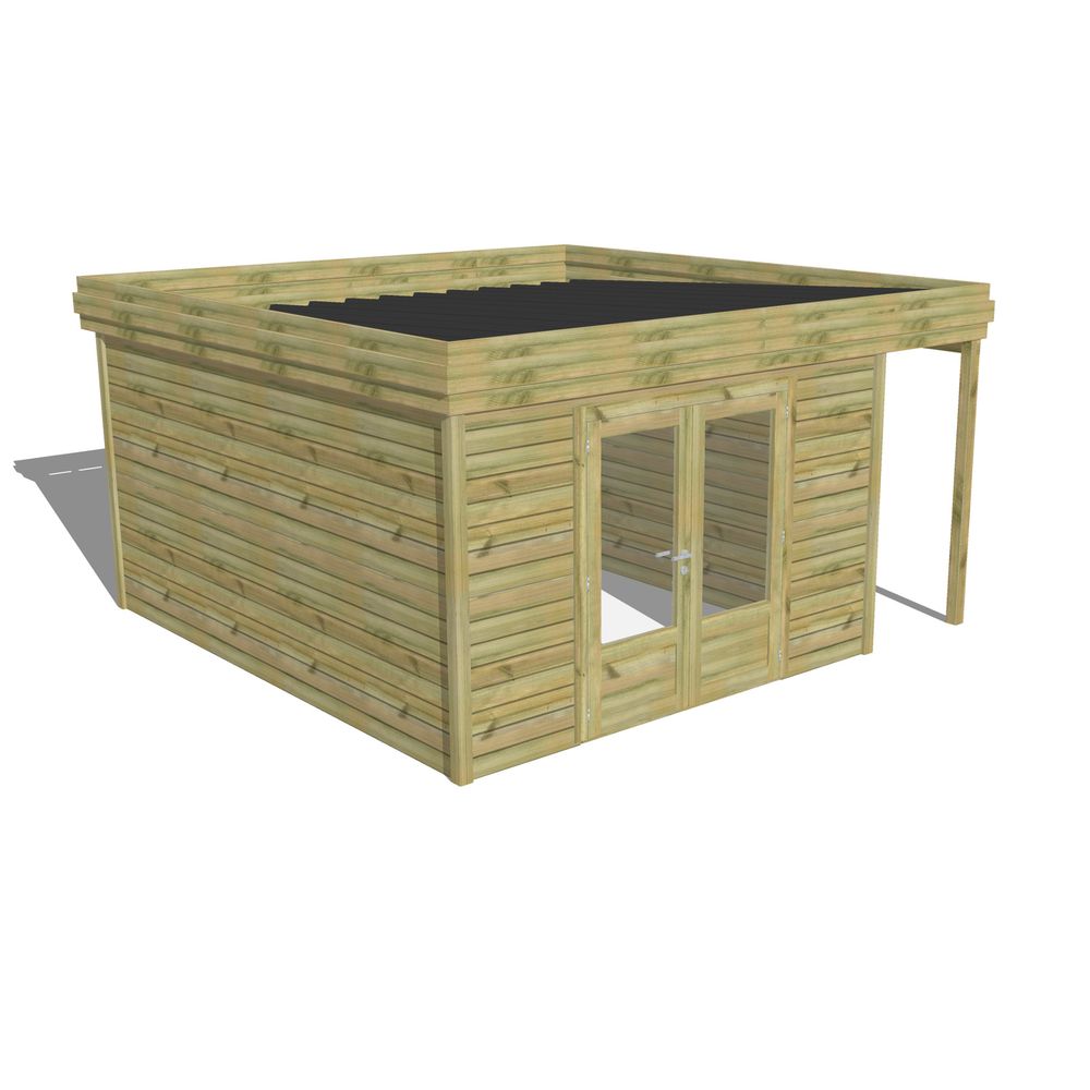 Abri de jardin bois pin traité autoclave 27mm - 4,44x4,34m / 19m2 - bac acier - abri français