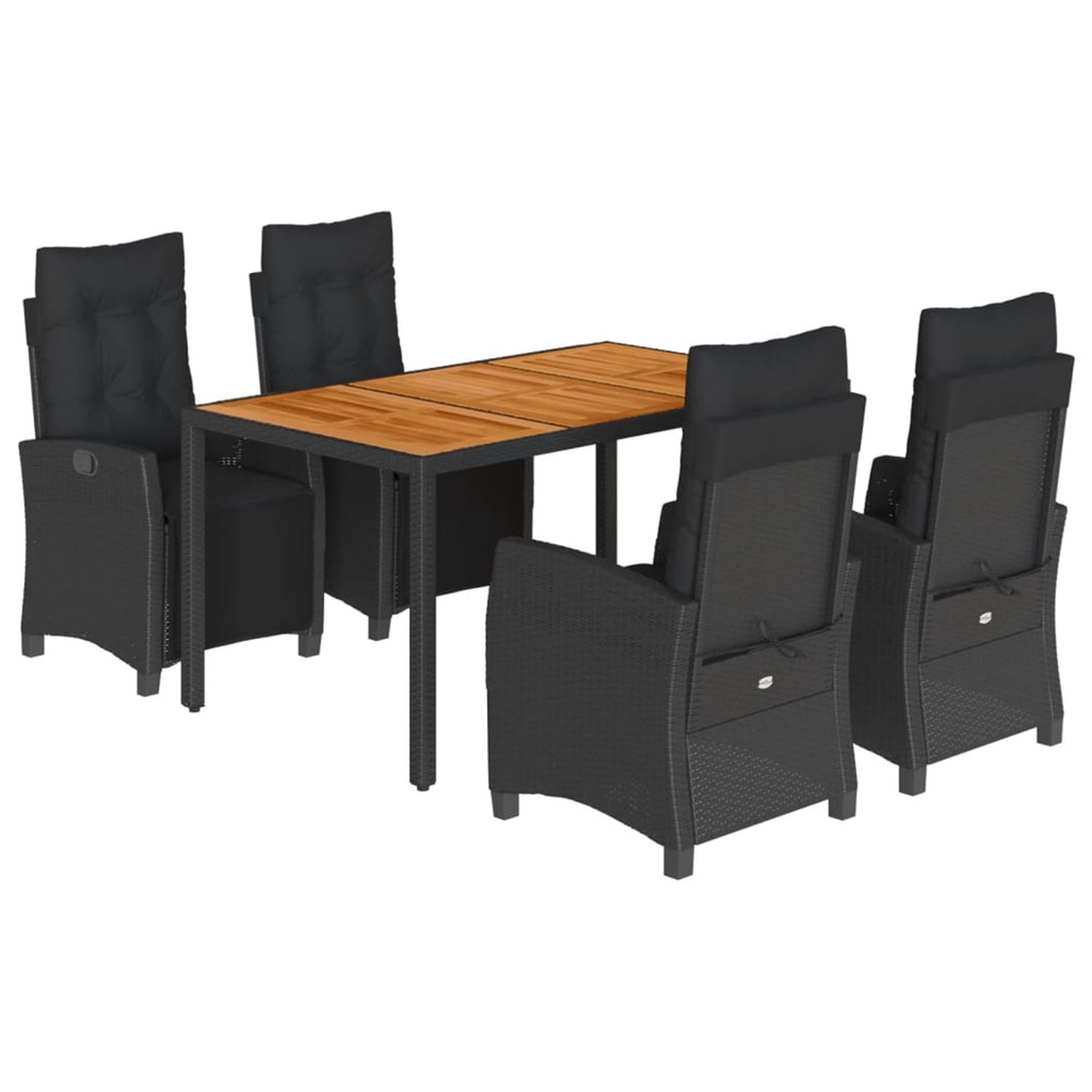Ensemble à manger de jardin coussins 5pcs noir résine tressée