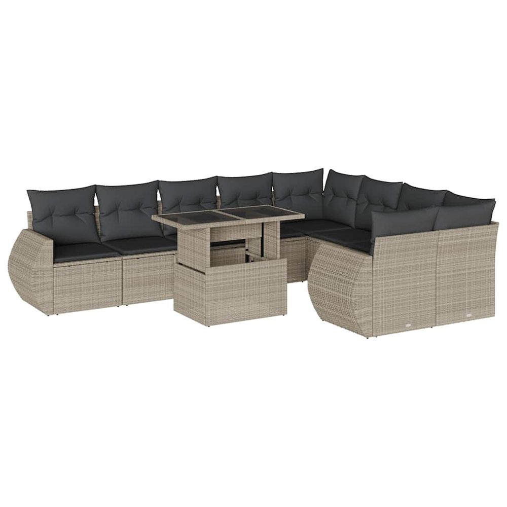 Salon de jardin avec coussins 10 pcs gris clair résine tressée