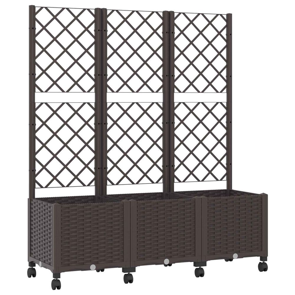 Bac de jardin avec treillis et roues marron 120 x 40 x 146 cm