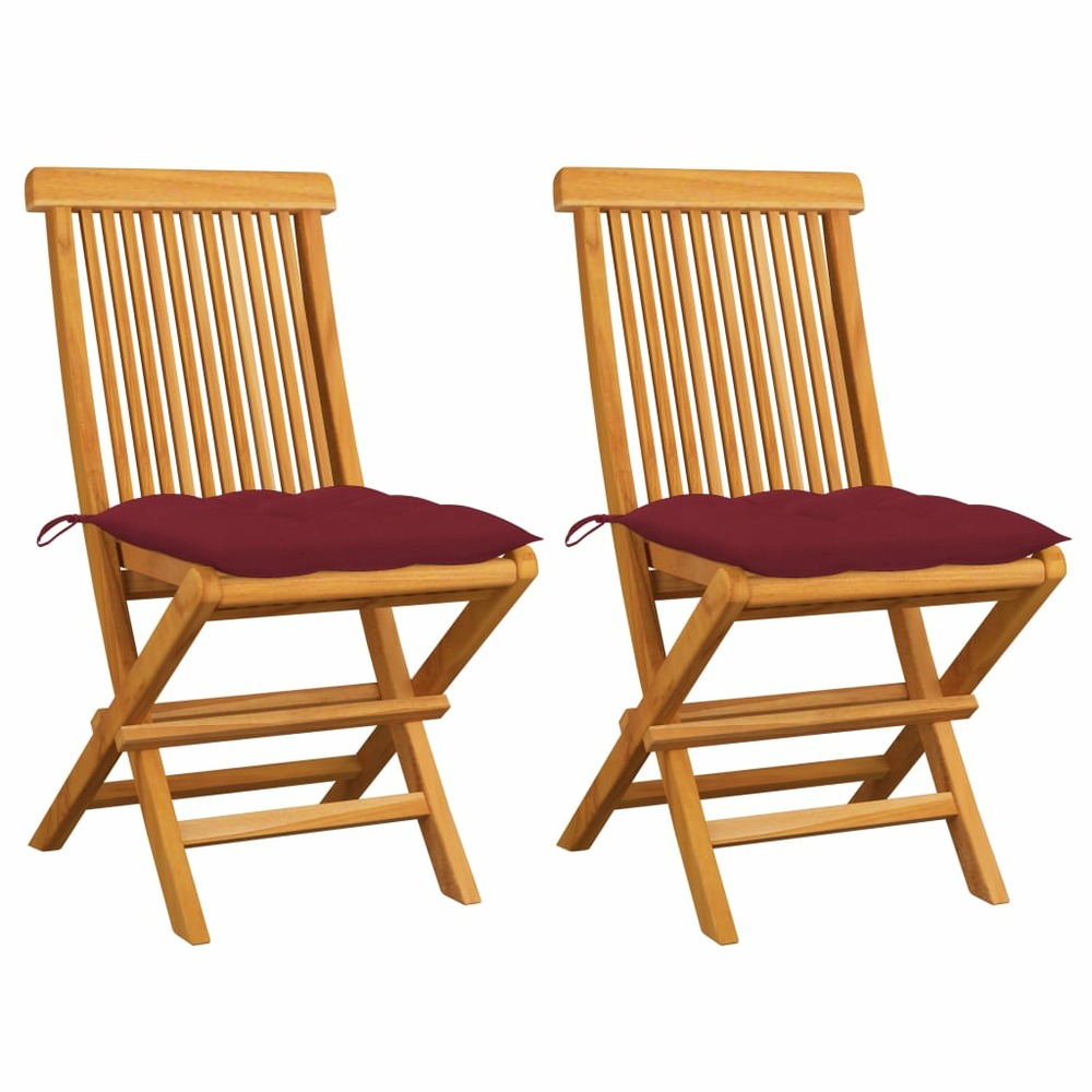 Chaises de jardin coussins rouge bordeaux lot de 2 teck massif