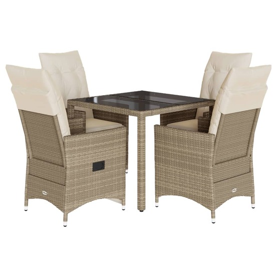 Ensemble à manger de jardin avec coussins 5pcs beige poly rotin