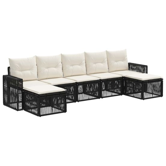 Ensemble de canapé de jardin 7 pc noir et blanc crème polyrotin
