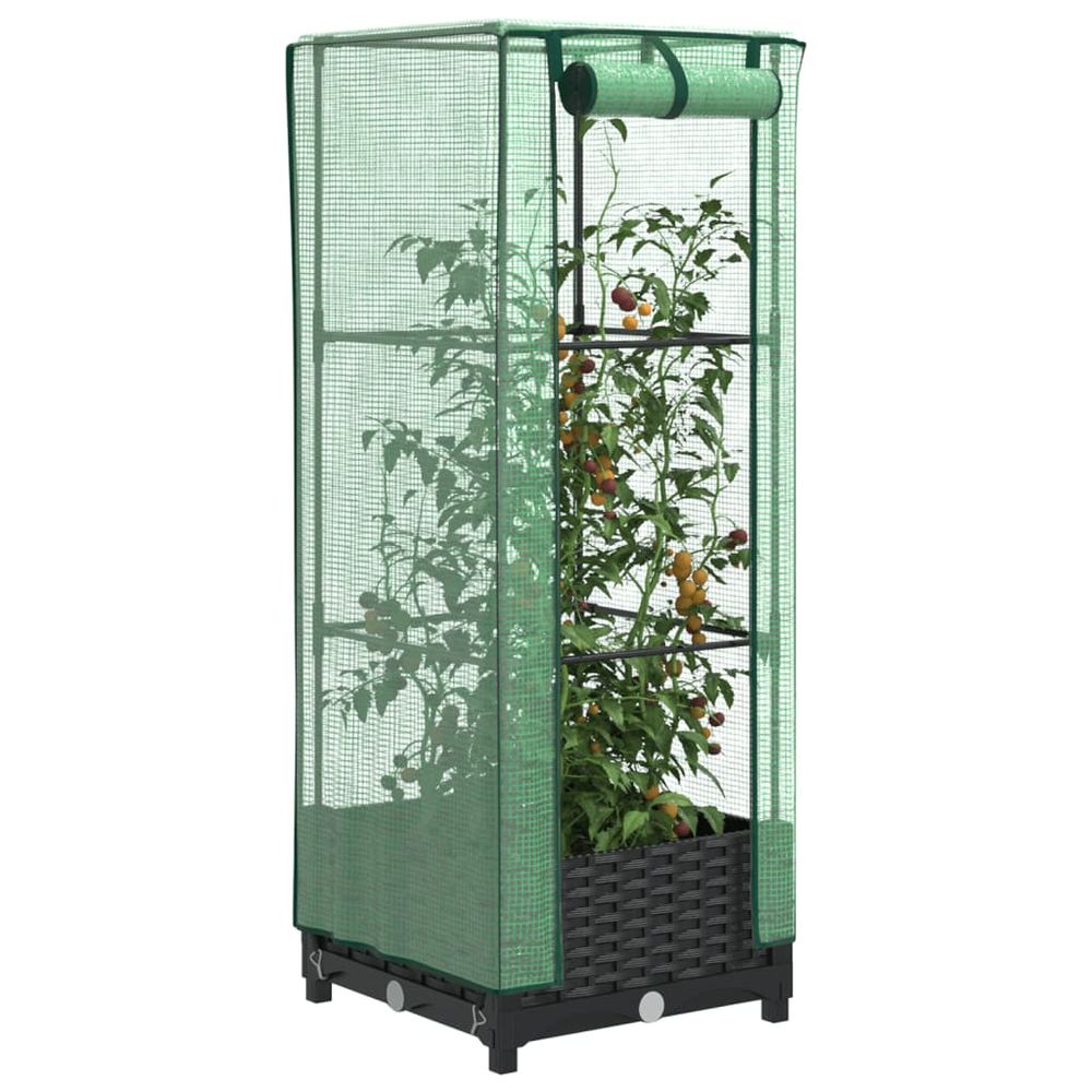 Jardinière surélevée avec serre de culture aspect rotin noir 40cm