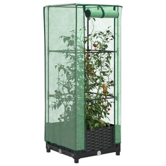 Jardinière surélevée avec serre de culture aspect rotin noir 40cm