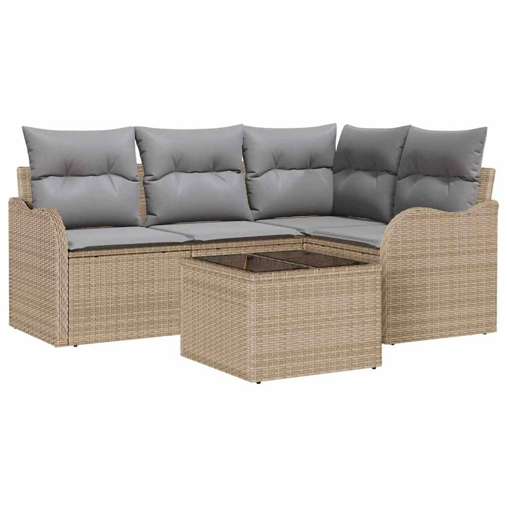 Ensemble de canapé de jardin 5 pcs beige poly rotin