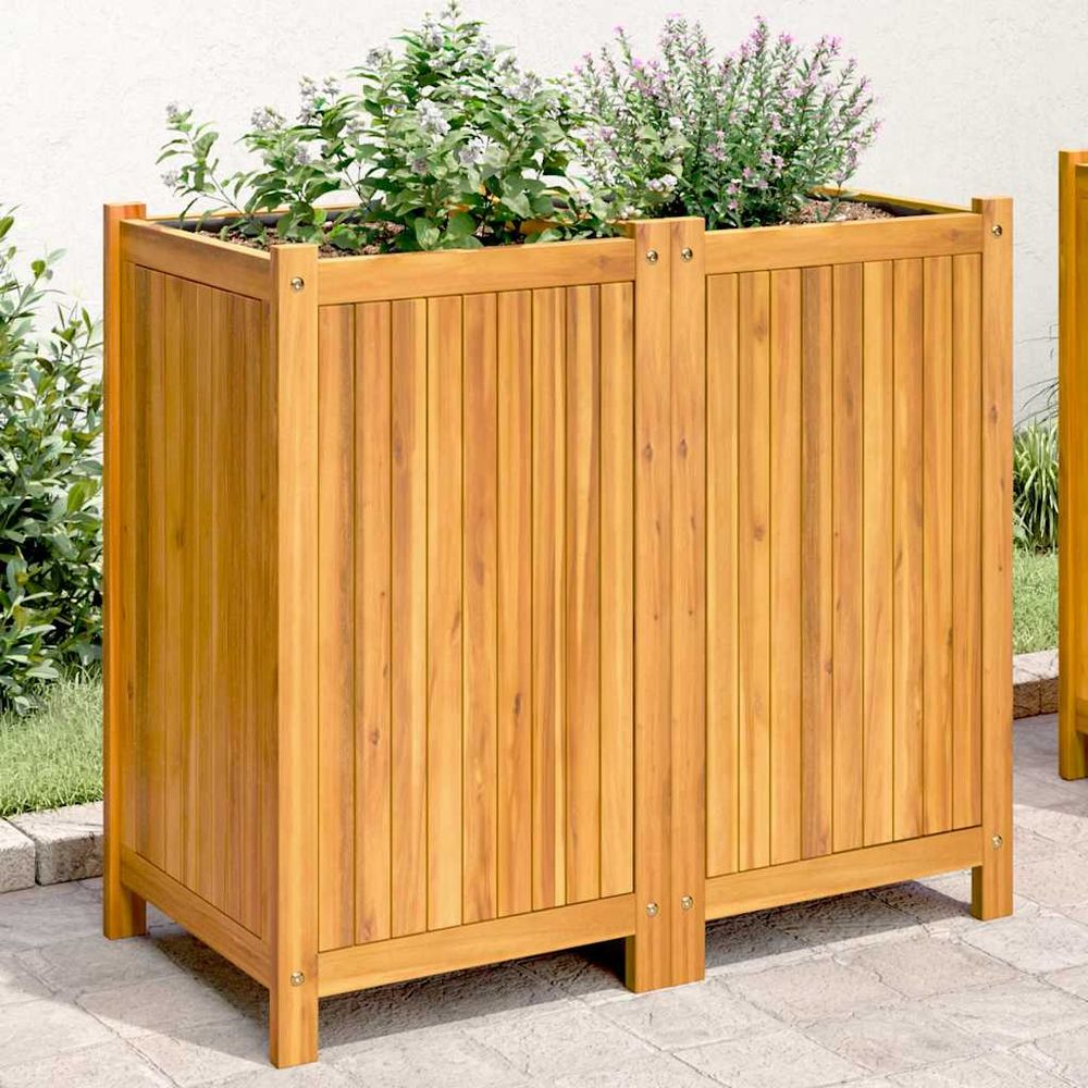 Grande jardinière bois d'acacia sur pieds pour terrasse 84x75 cm