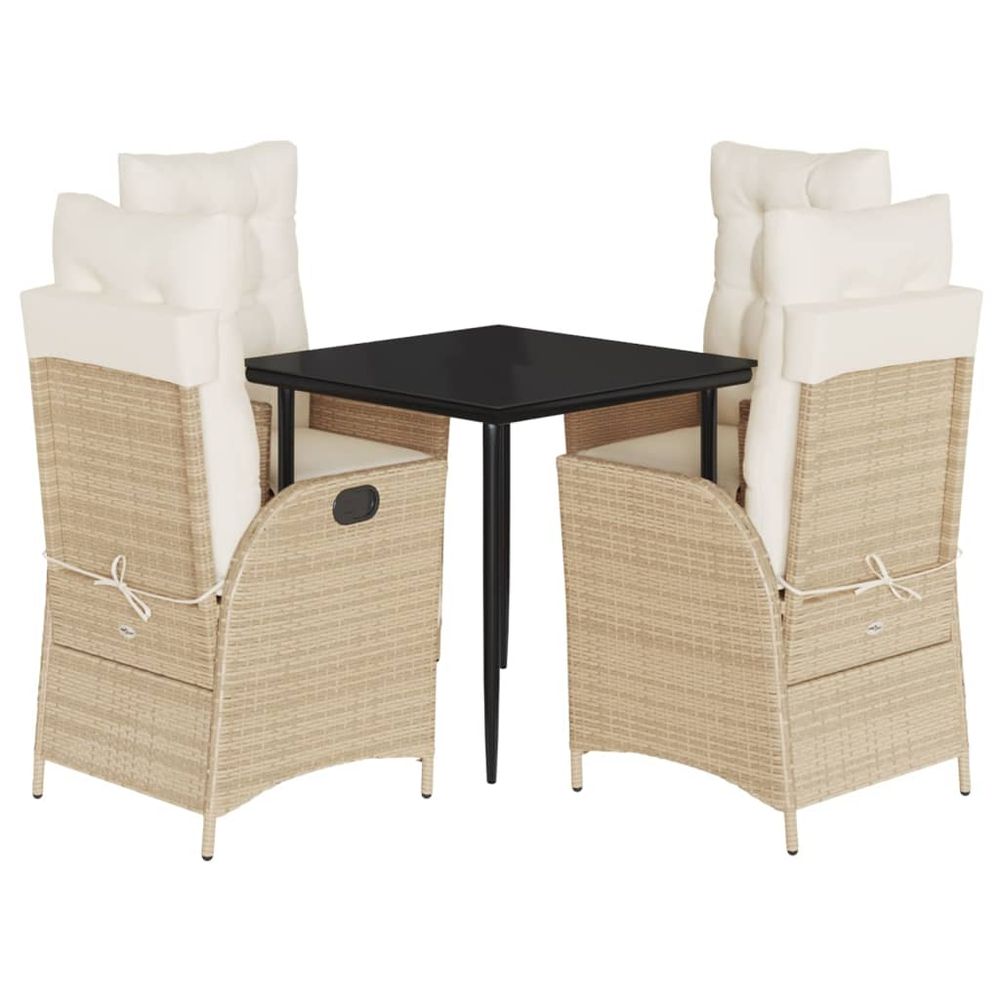 Ensemble à manger de jardin avec coussins 5pcs beige poly rotin